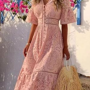 Casual Solid V-Neckline Midi X-line Dress